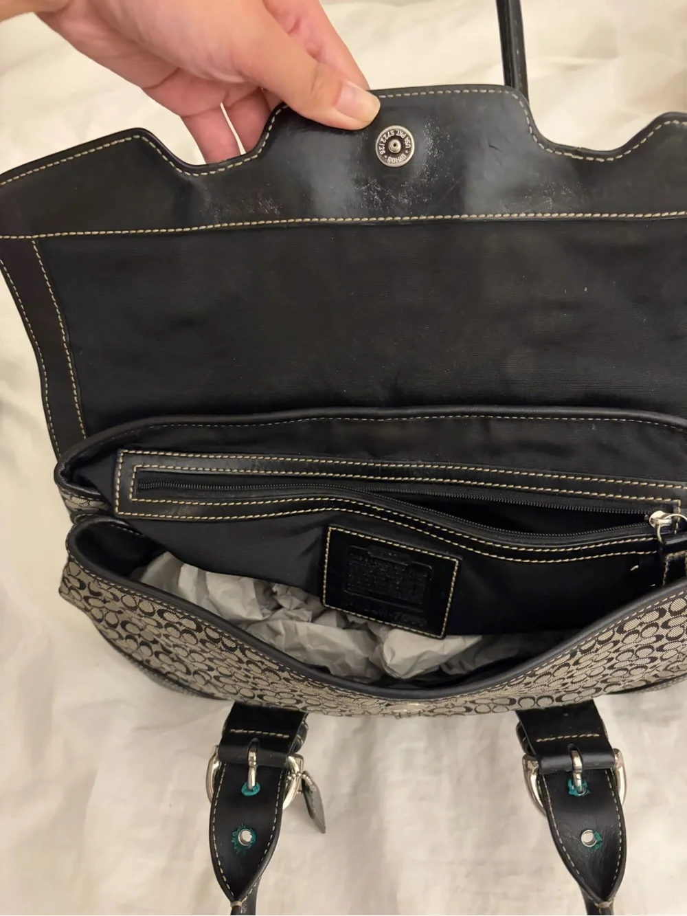 Coach Brown Monogram Shoulder Bag with Black Trim